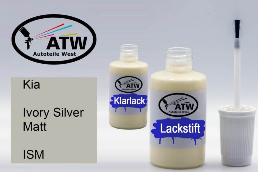 Kia, Ivory Silver Matt, ISM: 20ml Lackstift + 20ml Klarlack - Set, von ATW Autoteile West.